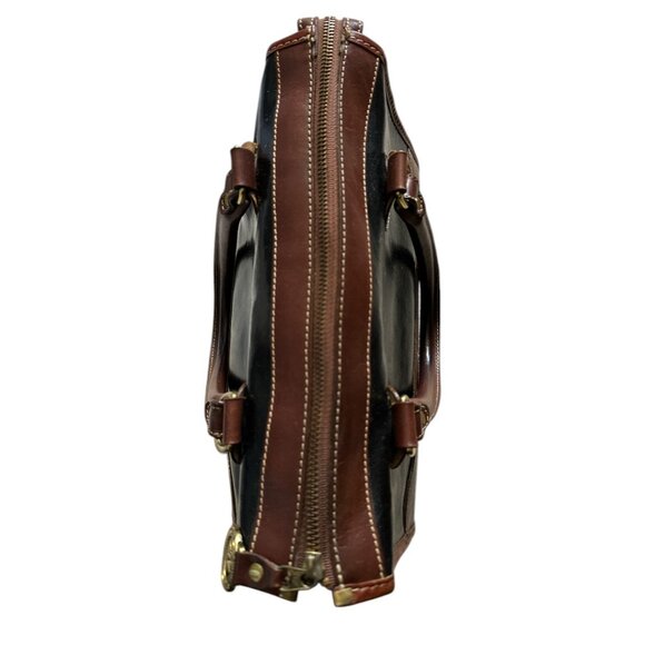 Vintage Brahmin Satchel Handbag Brown Black Smooth Leather Timeless Preppy - Picture 13 of 16